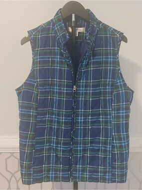 Croft and barrow SZ large Woman's Green Check Plaid Tartan Sleeveless Vest Puffe